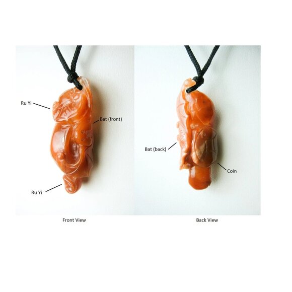 Crystal Quartz Pendant Necklace Hand Carved Chinese Lucky Symbol Vintage Jewelry - Picture 2 of 8